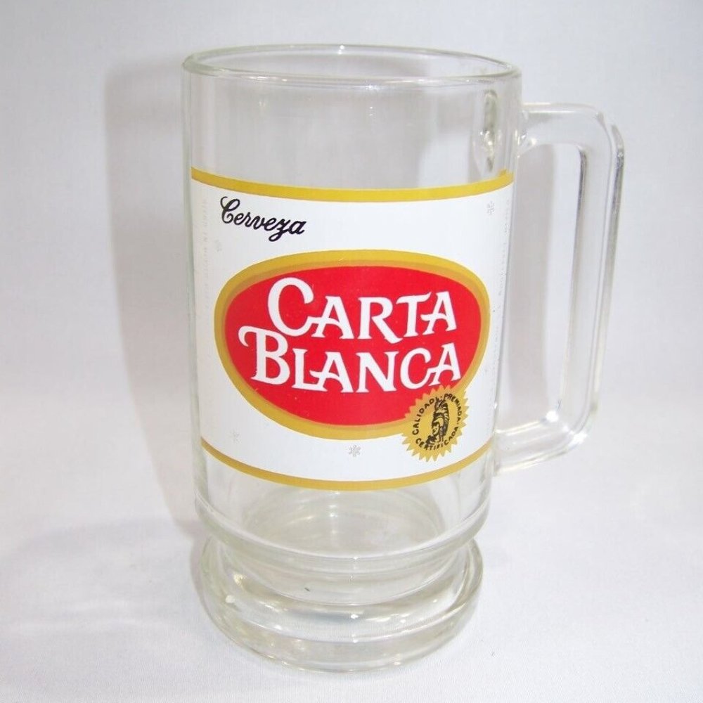 Carta Blanca Vintage Beer Mug 6" Clear Glass Cerveza Ale Lager Cup Brewery Bar
